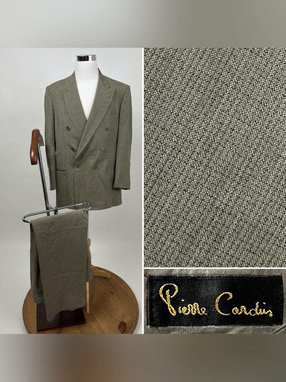 Pierre Cardin Vintage Men's 42R Blazer 36x33 Pants Taupe Double Breasted Suit